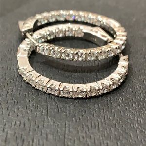 White CZ Stone Hoop Earrings Sterling Silver